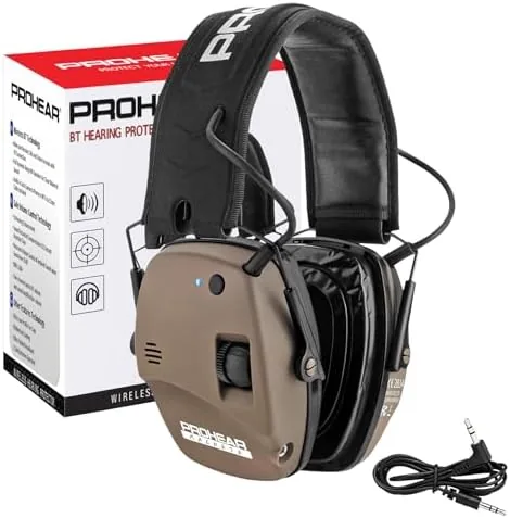 prohear 030 bluetooth shooting ear protection with gel pads slim noise cancelling earmuffs nrr 22db for hunting tactical gun range brown